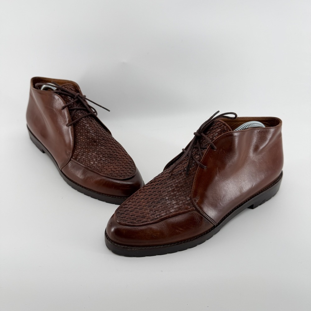 Cole Haan Woven Leather Chukka Boots Brown Lace Up Made in Italy F3705 7.5